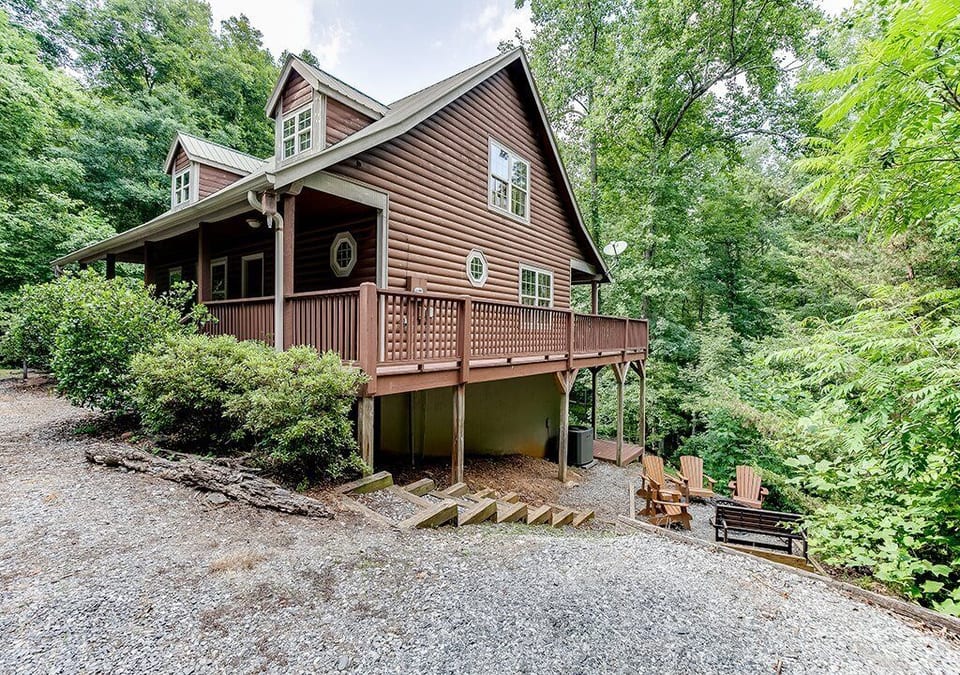 All Wood Log Exterior with Firepit Seating