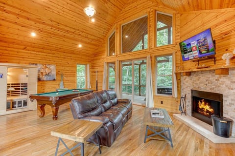 Open Concept with Pool Table and Sauna