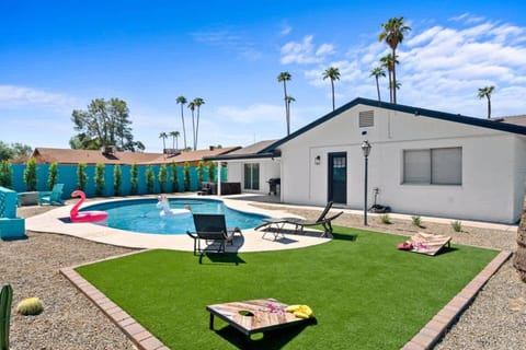 Backyard fun with games, pool, spa, BBQ and firepit