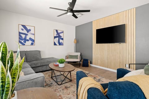 Plenty of seating for friends and family in the living room.