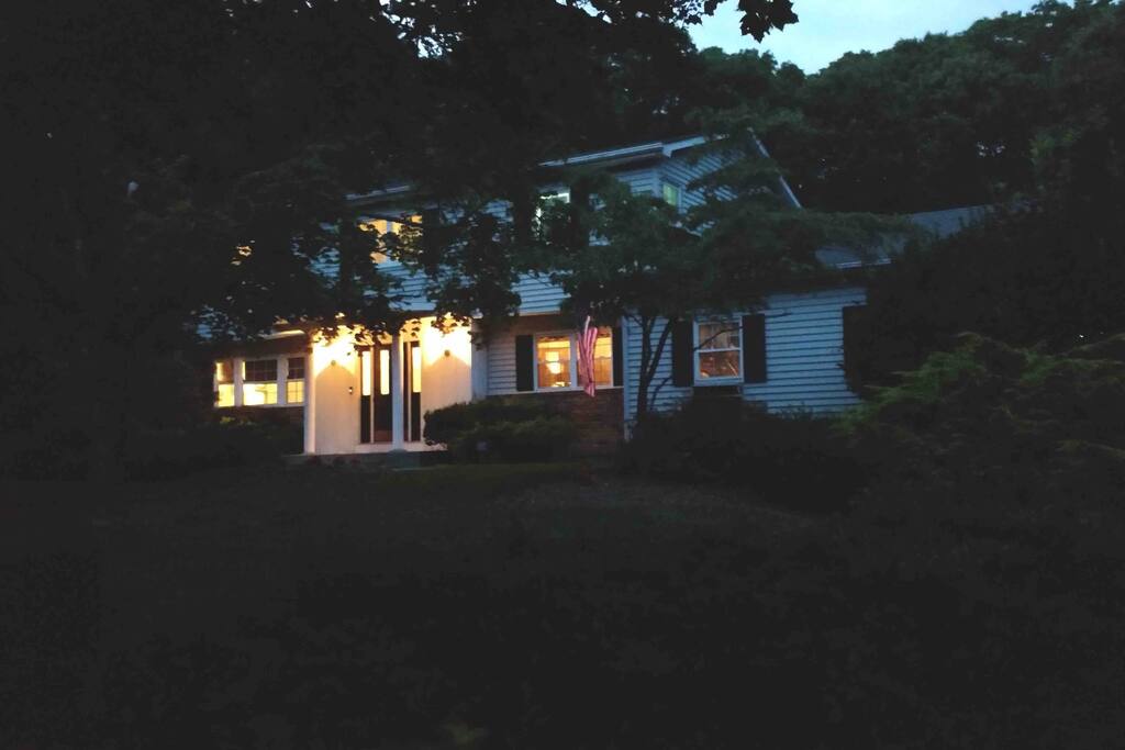 Arrive to a lit house and porch lights with combo lock - Large Family Home in Dix Hills - Dix Hills