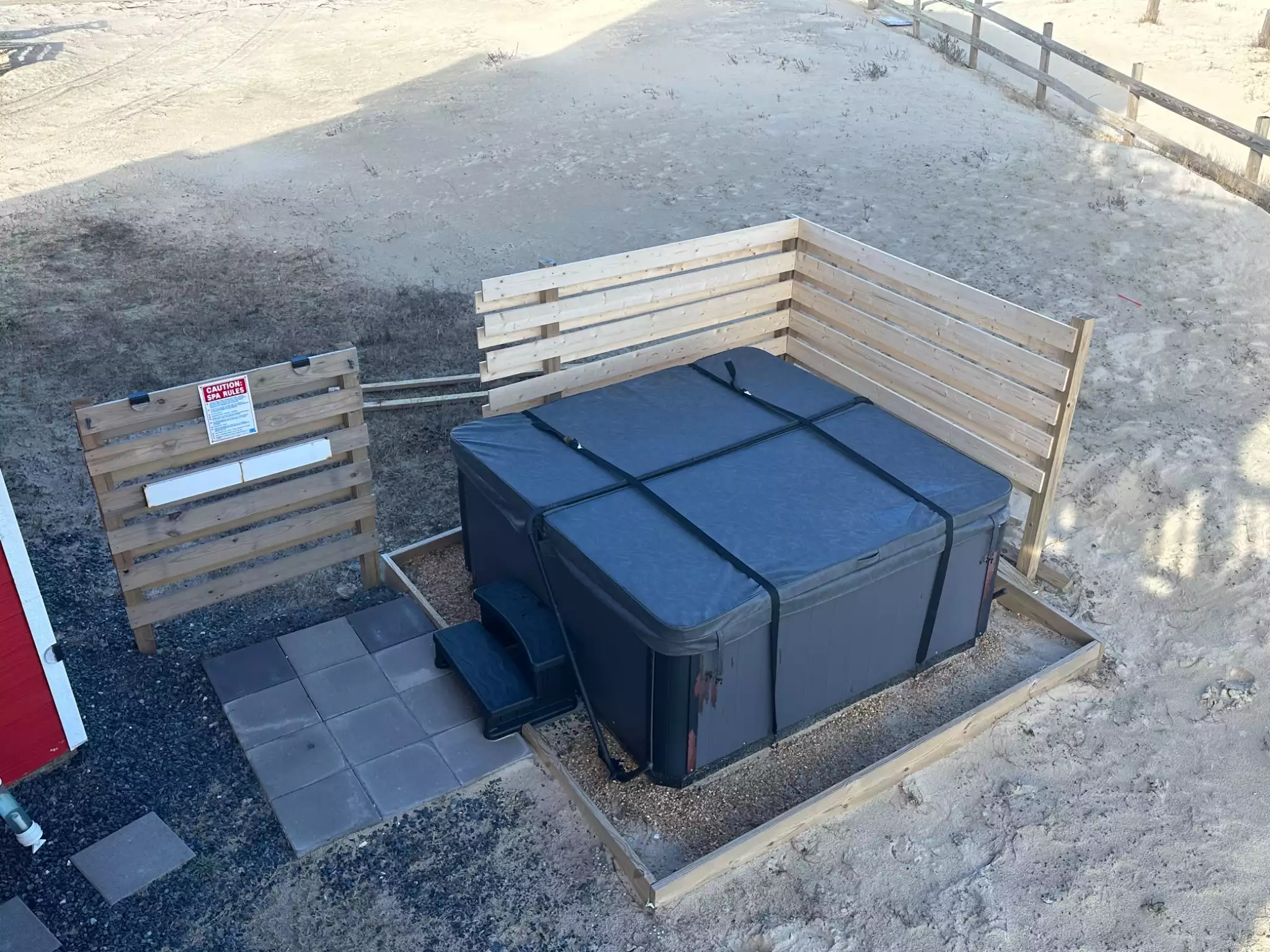 Hot tub with new privacy screening.