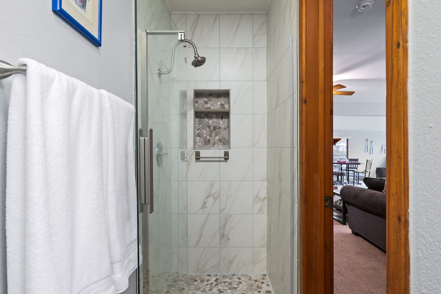 Guest full bathroom with walk in shower - Infinite Views, Heated Pool, Hill Country Paradise! - Canyon Lake