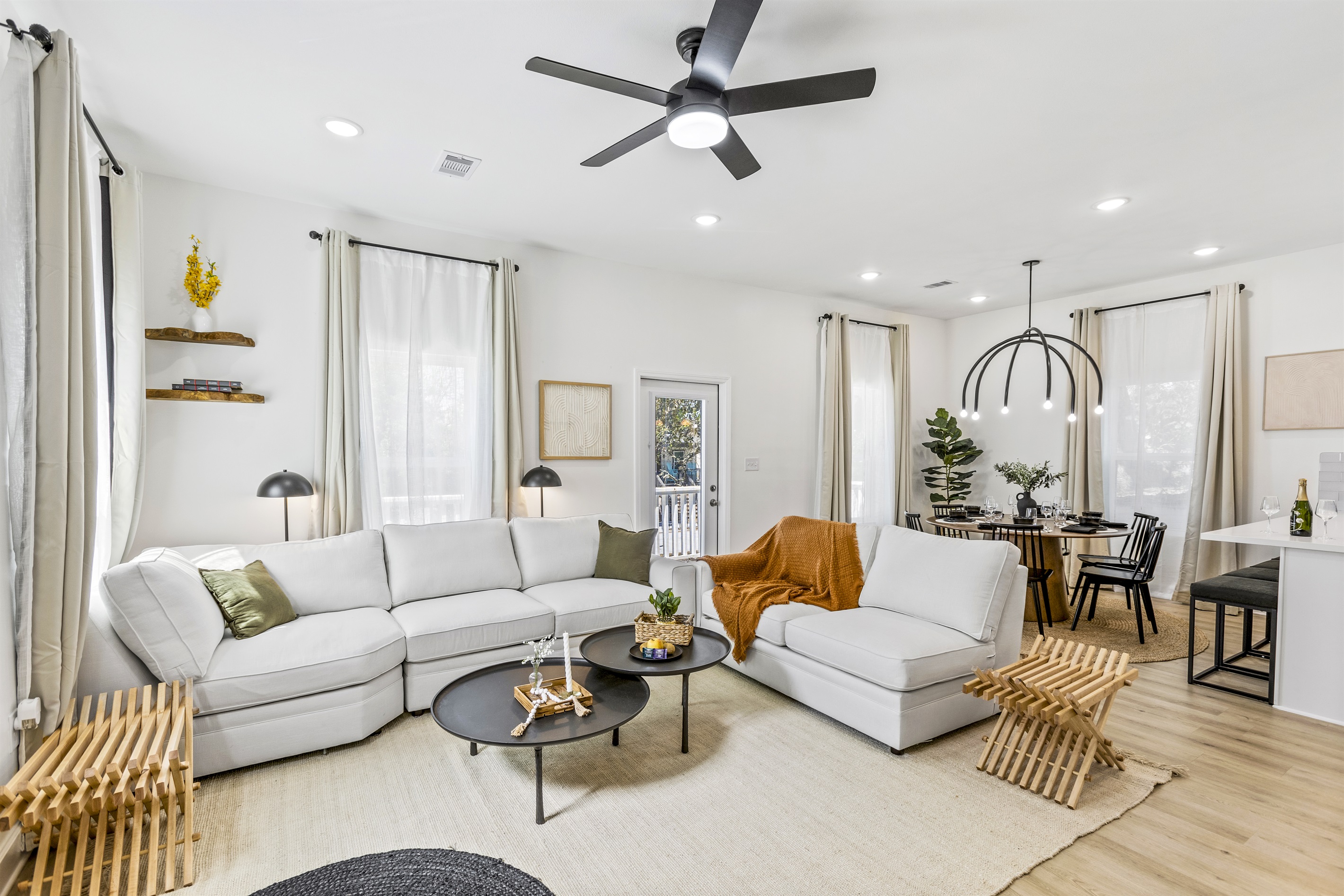 Enjoy a relaxing drink with your family or friends in a comfortable couch that converts to a full size sleeper.