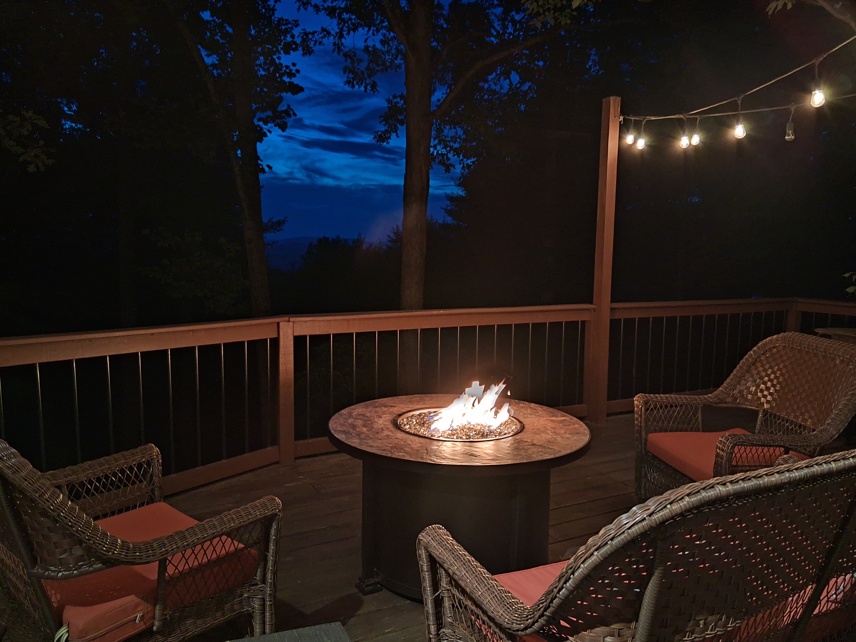 Front porch at the chalet in the evening.