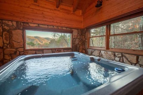 Welcome to #Kinkybearcabin. Indoor hot tub with a gorgeous mountain view.