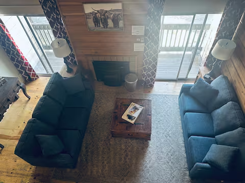 Looking down from loft window into livingroom