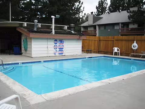 Close up on the pool. Open summer months and heated 