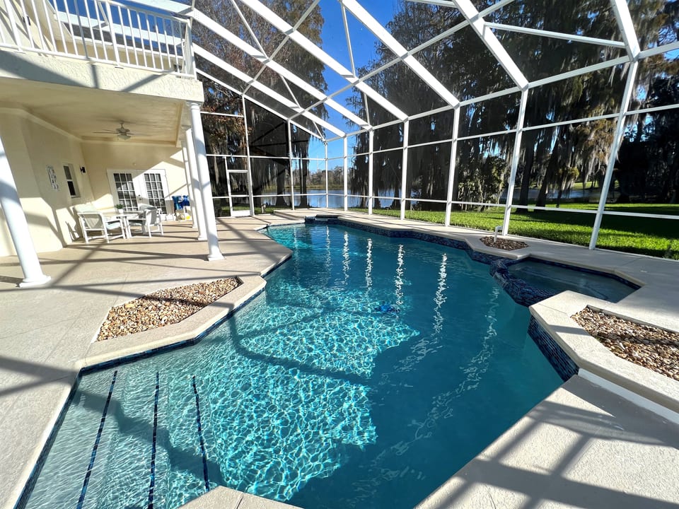 Brand New Large Pool on Lake Front View