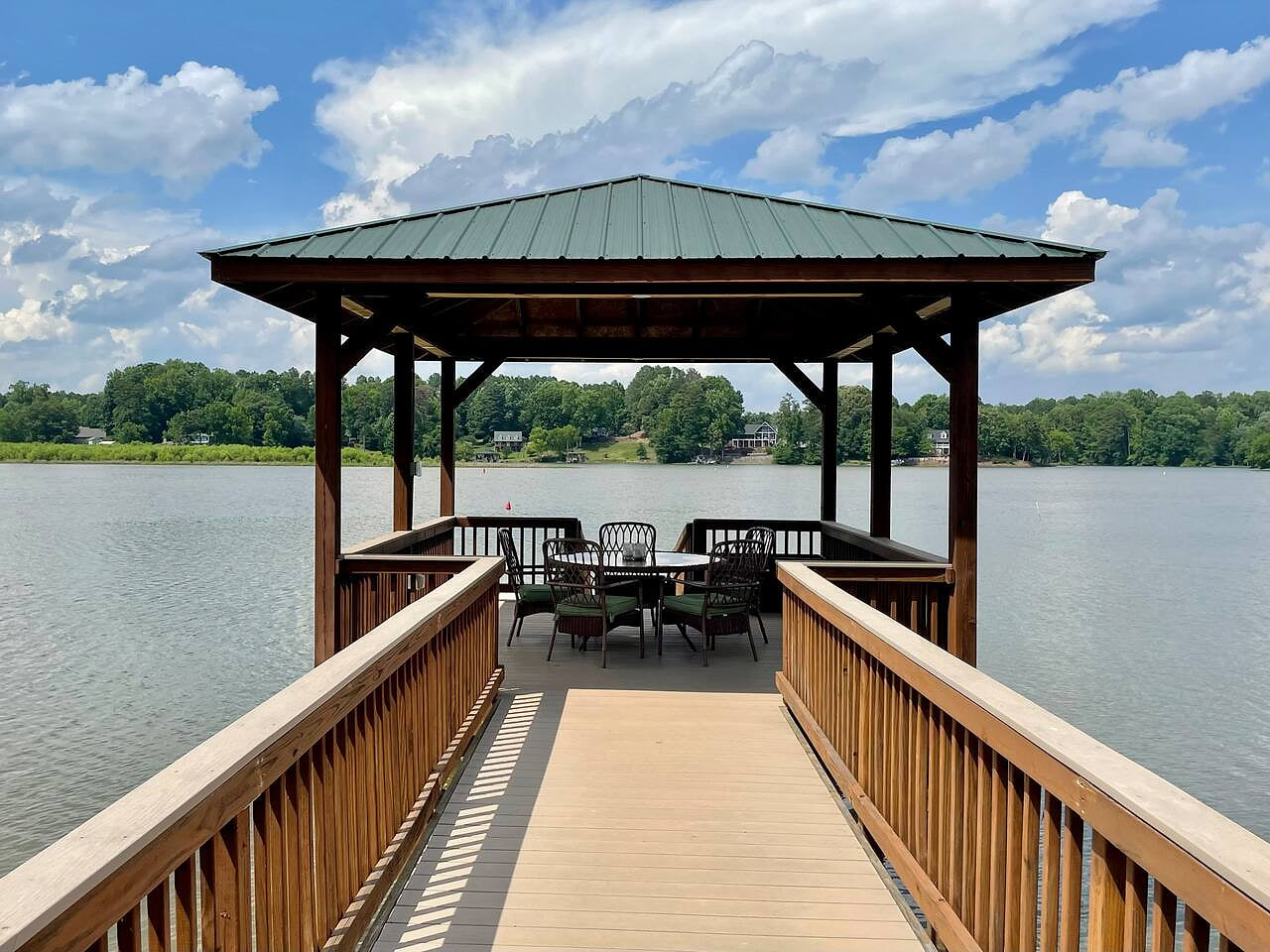 A nice covered gazebo above water is a peaceful place for that morning coffee. Below, is a swim platform for fishing or yoga. It’s a perfect place to start and end the day. 