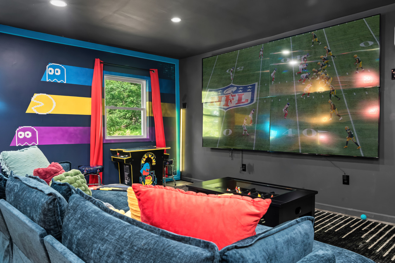 Get ready for epic movie nights! Enjoy your favorite films on the massive TV in our fully equipped game room.