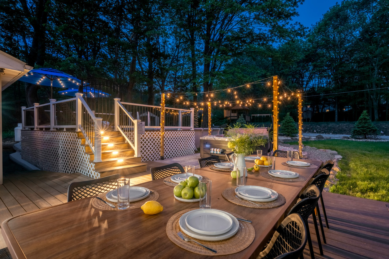 Enjoy al fresco dining with a view! Our outdoor dining table by the pool and hot tub is perfect for meals, drinks, and relaxation in the fresh air.