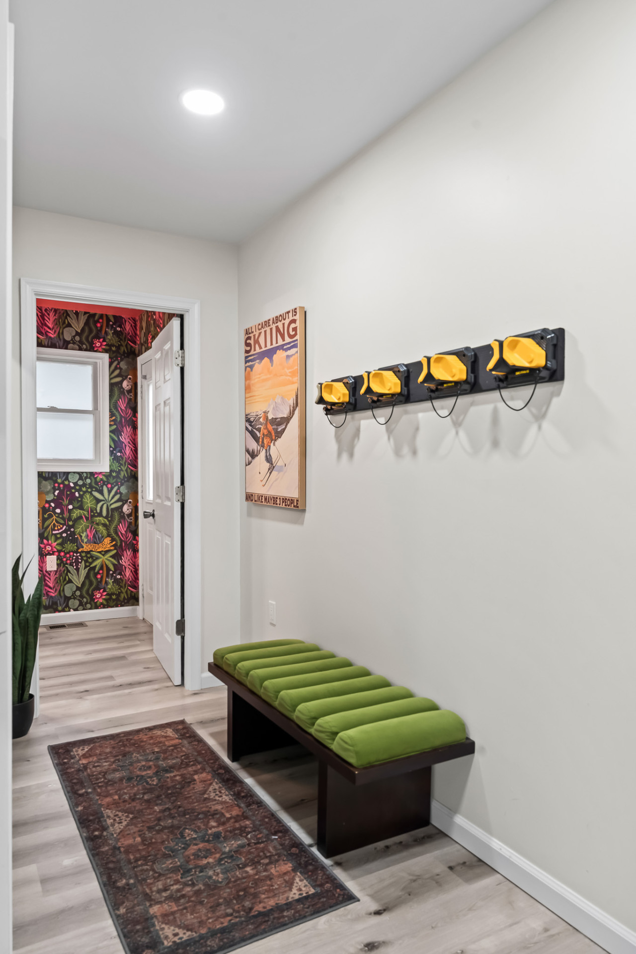 Fun and vibrant decor along the upstairs hallway.