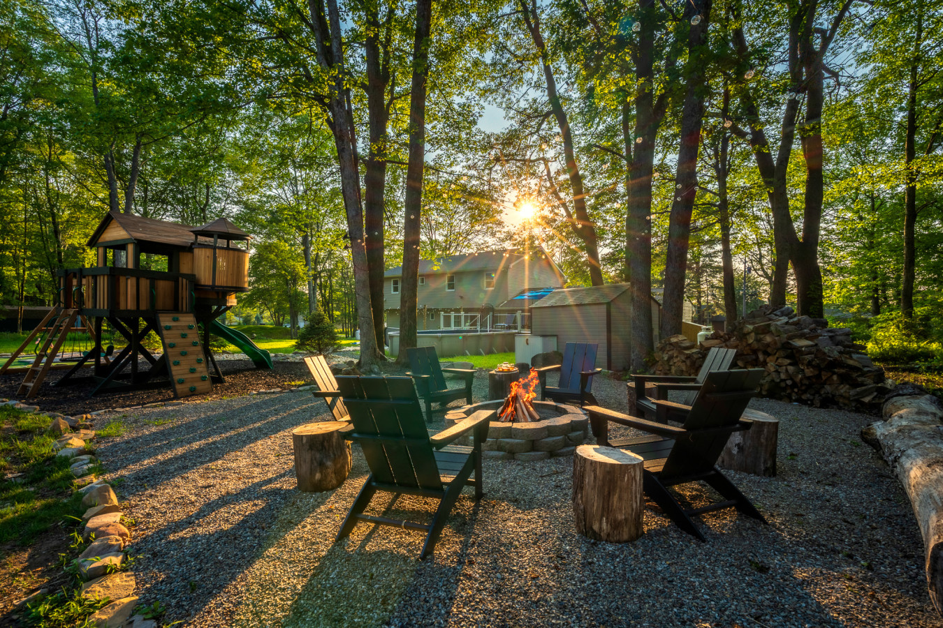 Gather 'round the cozy firepit—perfect for s'mores, stories, and stargazing by the lake.