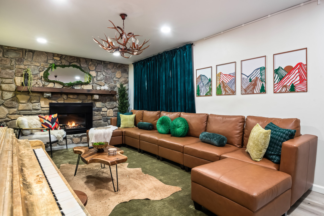 Cozy up in the inviting living room, complete with a warm fireplace — the perfect spot to relax after a day of adventure.