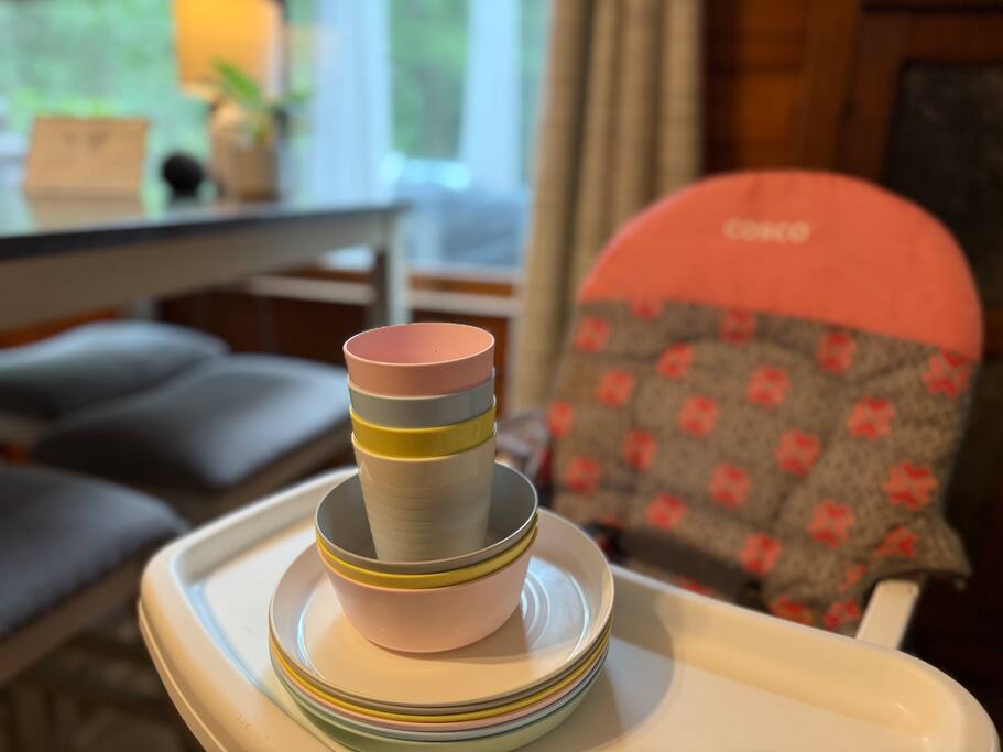 High chair and kids dinnerware 