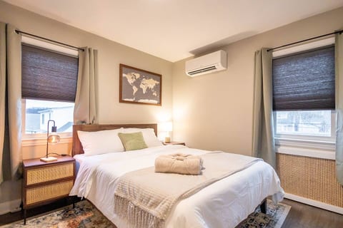 The 2nd bedroom features a Queen-sized bed with luxurious foam mattress, blackout curtains, noise machine, ear plugs, and more to ensure you have the most comfortable sleep! 