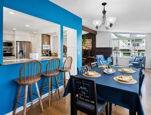Stylish dining area with ample seating for guests