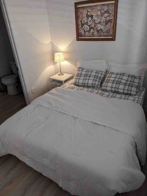 Small Bedroom with queen size bed and attach bathroom.