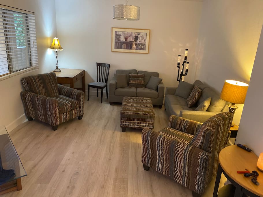 Cozy living room with hardwood floors.