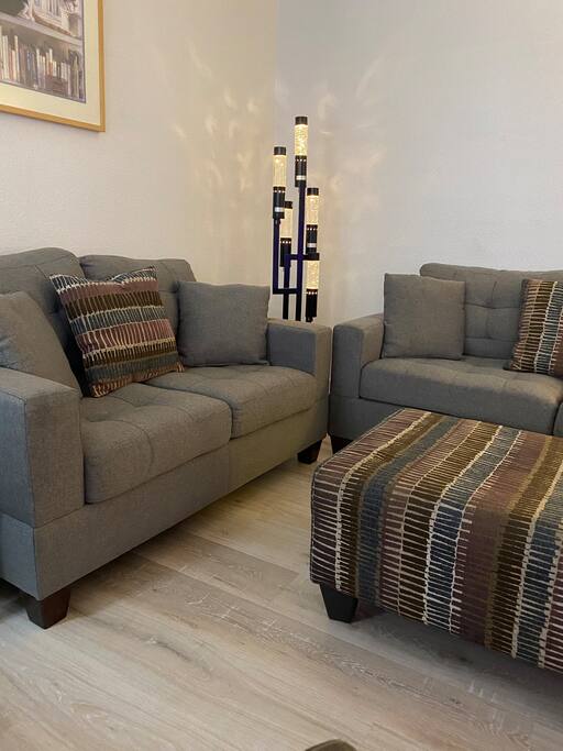 Cozy living room with hardwood floors.