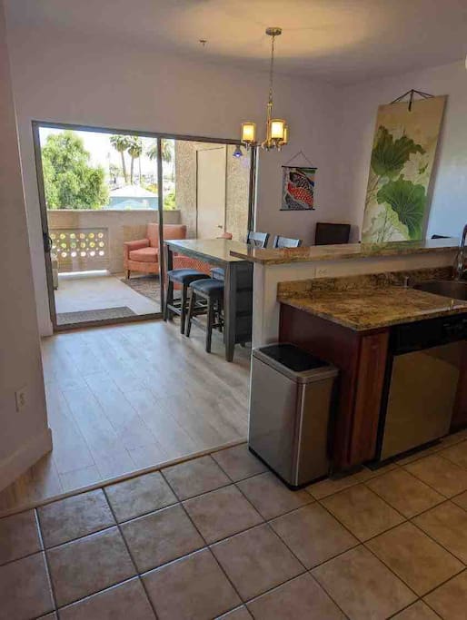 Kitchen and dinning area next to the outdoor patio.