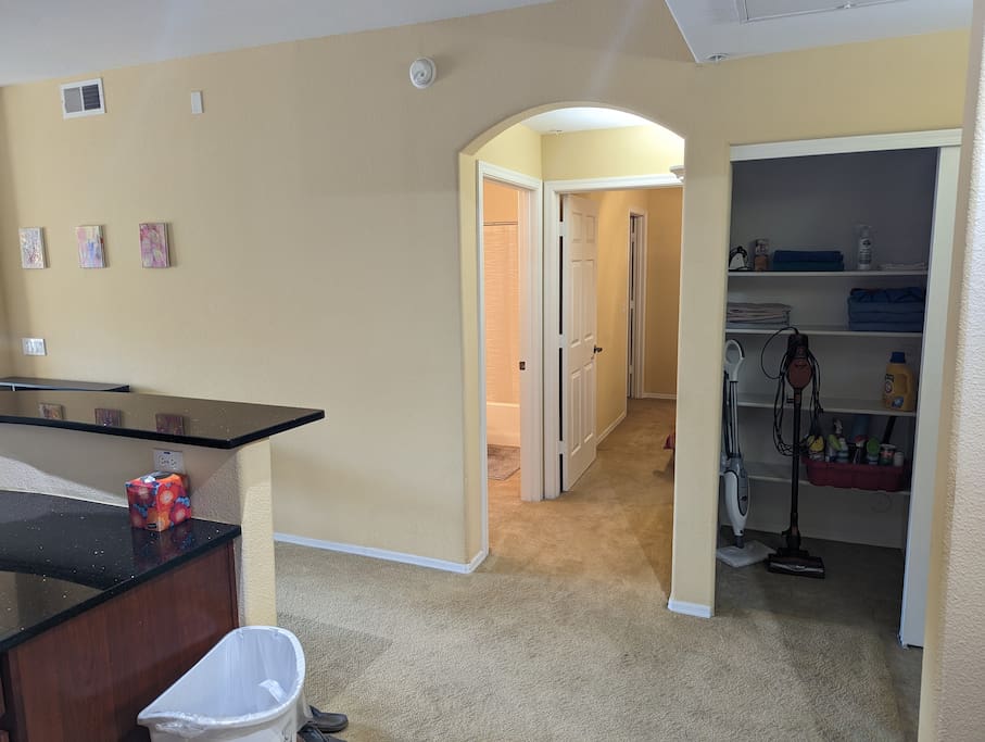 closet with Washer and Dryer,
Hallway to bathroom and bedroom.