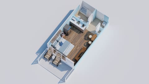 Roomy studio floorplan (not exact decor)