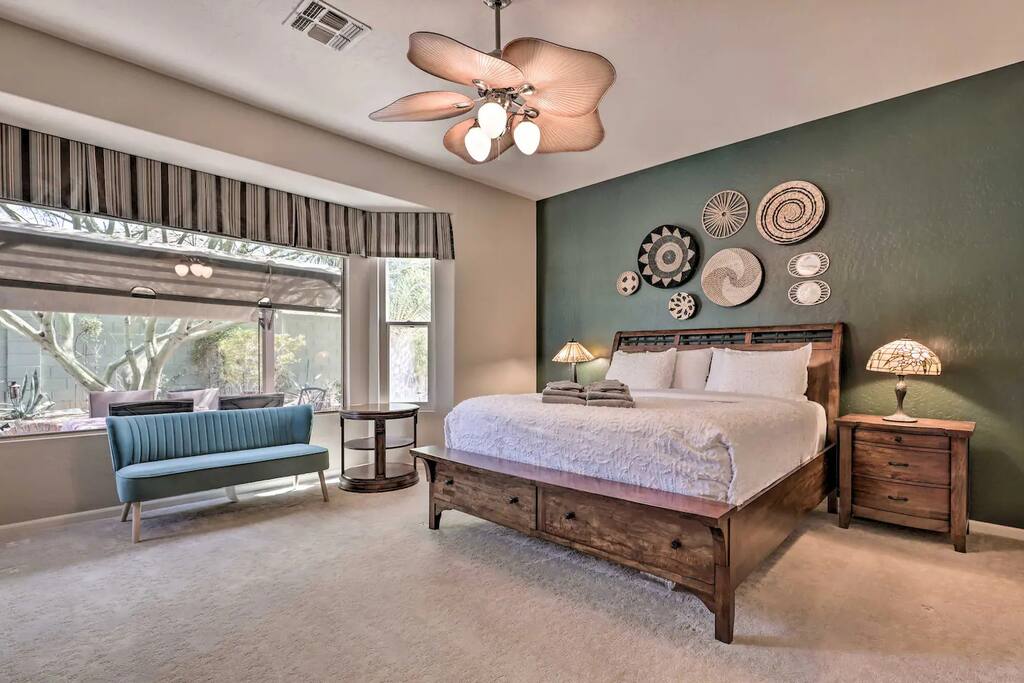 Primary Bedroom with view of backyard 