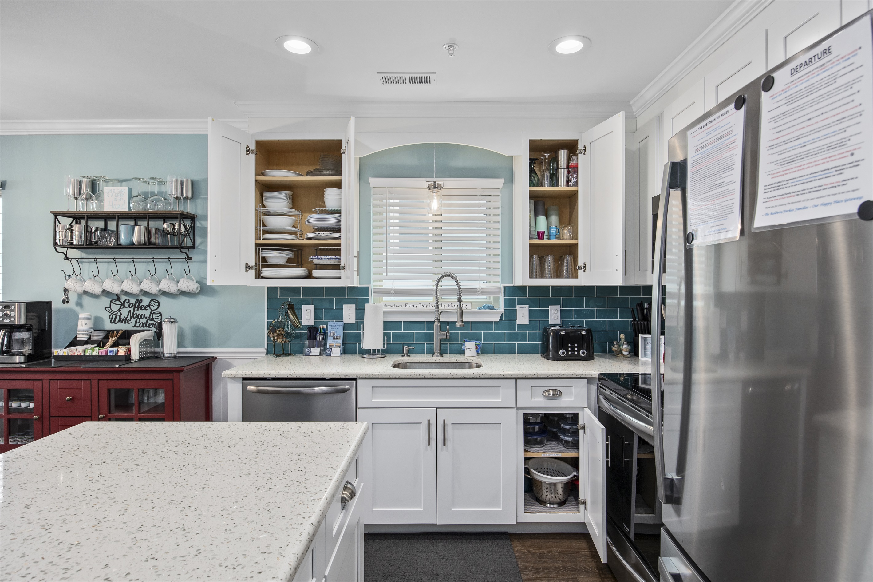 Fully stocked with dishes and glassware!