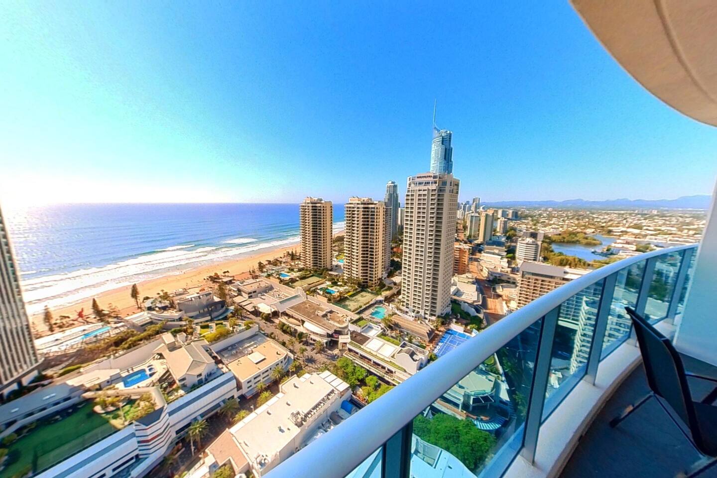 View of Surfers from the balcony and Cavil Ave just below, less than 5 minute walk onto the golden sands of Surfers Paradise beach