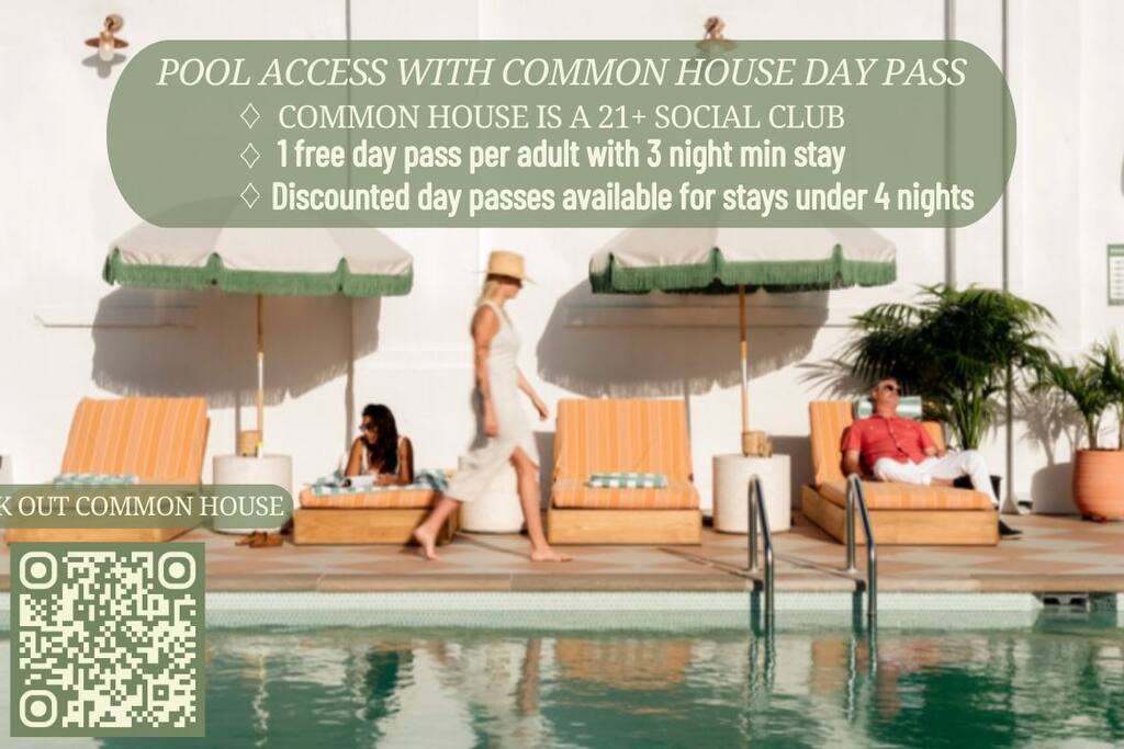 Please note: The Common House is a 21+ private club—no one under 21 is permitted anywhere on the property, including the pool. The pool is off-site, located at The Common House just a short walk from Mitchell House.