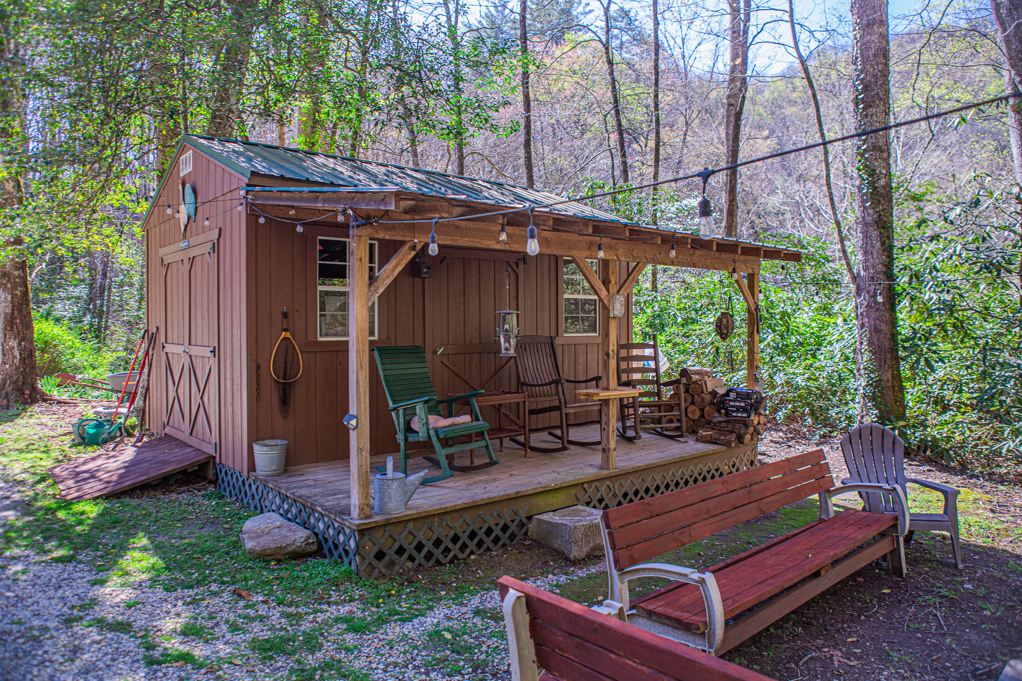Fire Pit Area with Outdoor Seating Fire Pit Area with Outdoor Seating - Buffalo Creek Log Cabin - Robbinsville