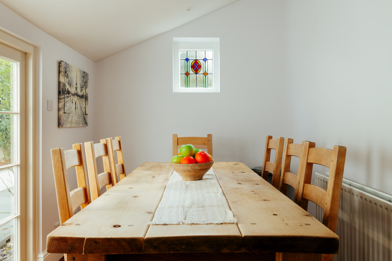 Dining Room with french doors to courtyard