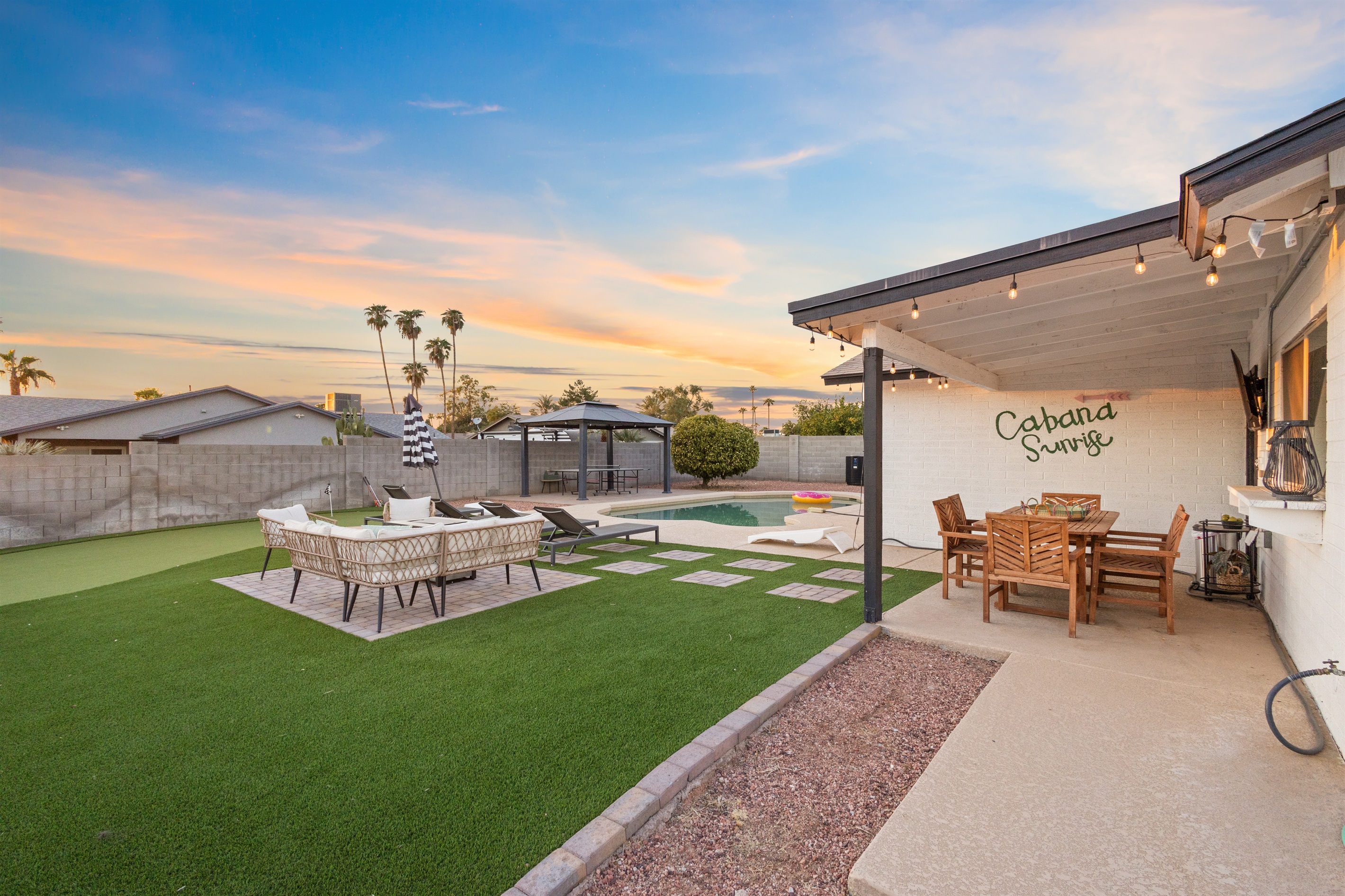 Pool views, outdoor table, pingpong table