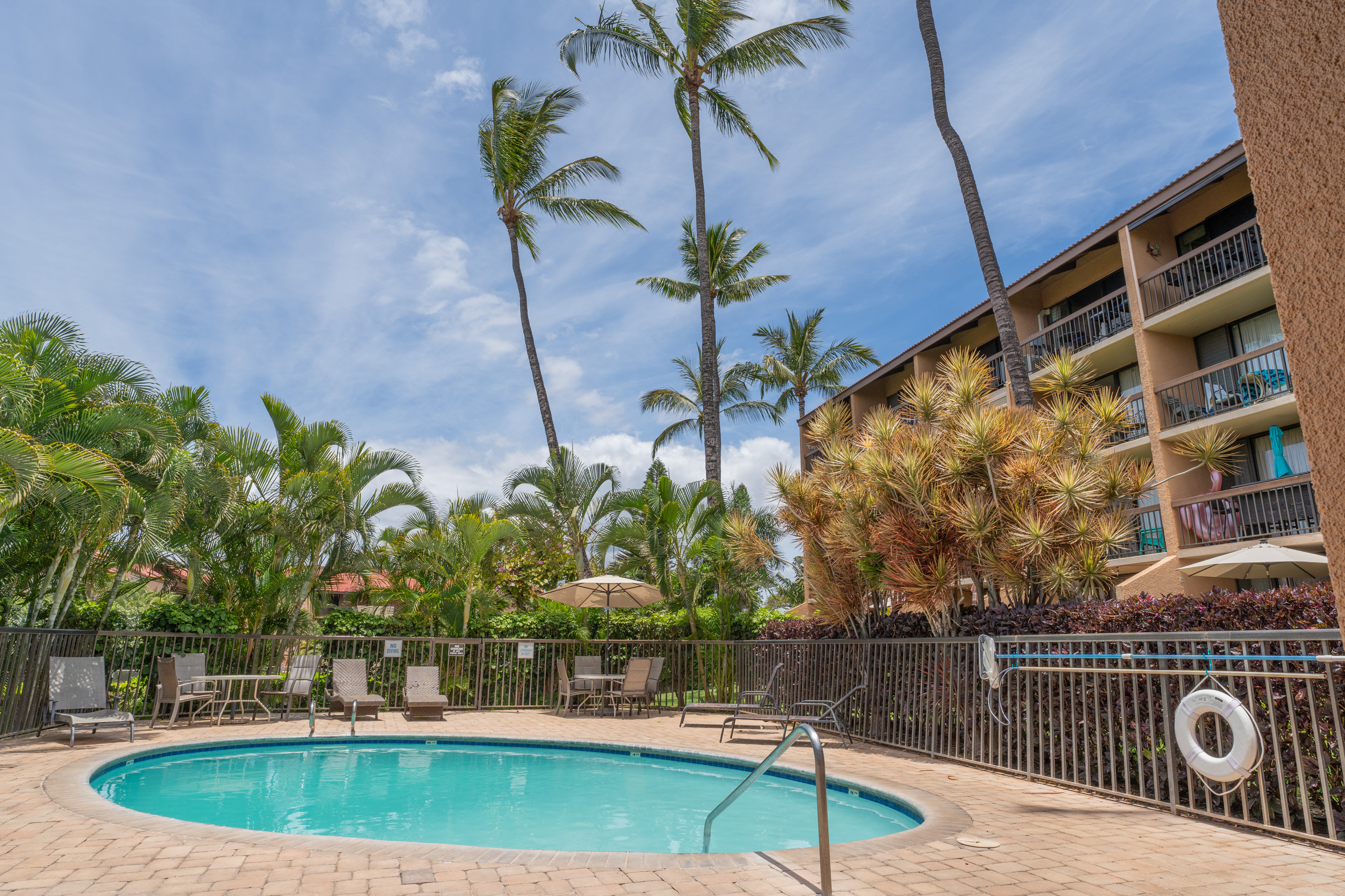 Just off the lanai is one of the 3 saltwater pools at Maui Vista