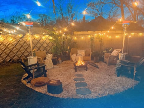 cozy Fire-Lit Lounge Under the String Lights