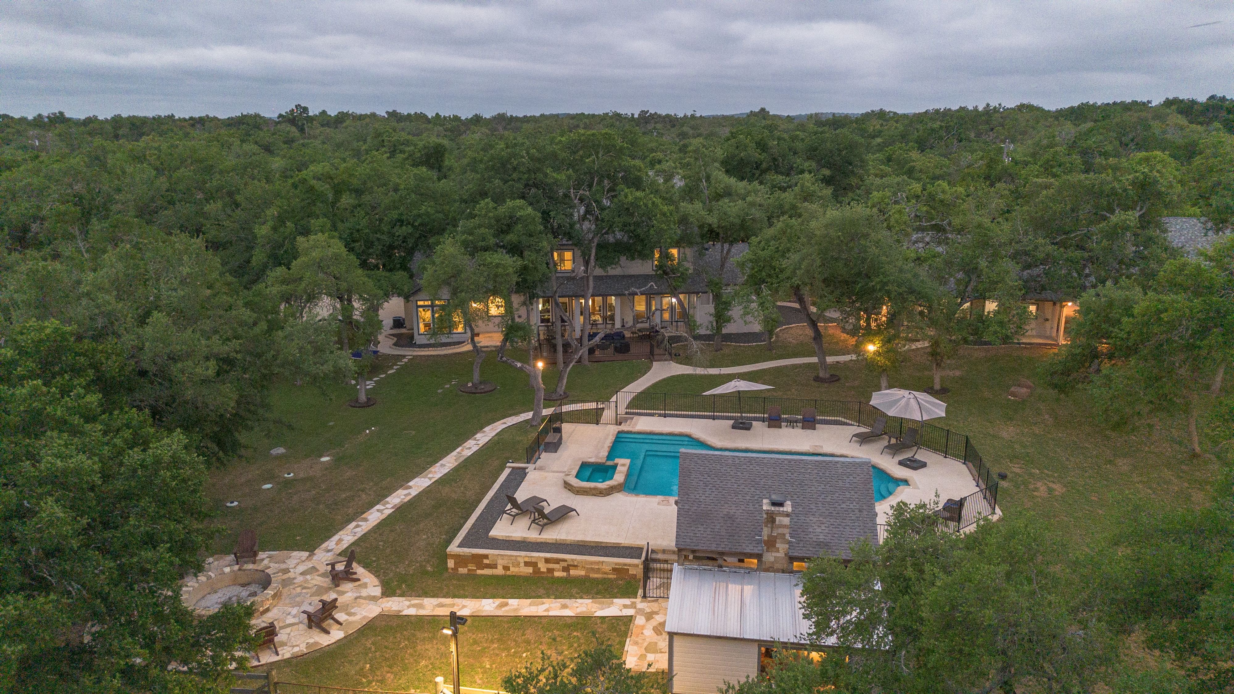 Ariel view of the pool in the evening