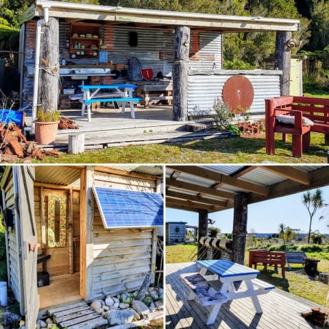 Rustic cool! Chill out at the camp kitchen bar with a view.