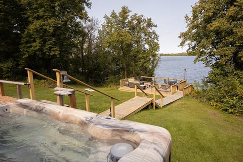 Great views on this lakefront and beach front cabin.