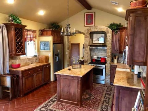 View from the living area into the kitchen and entry