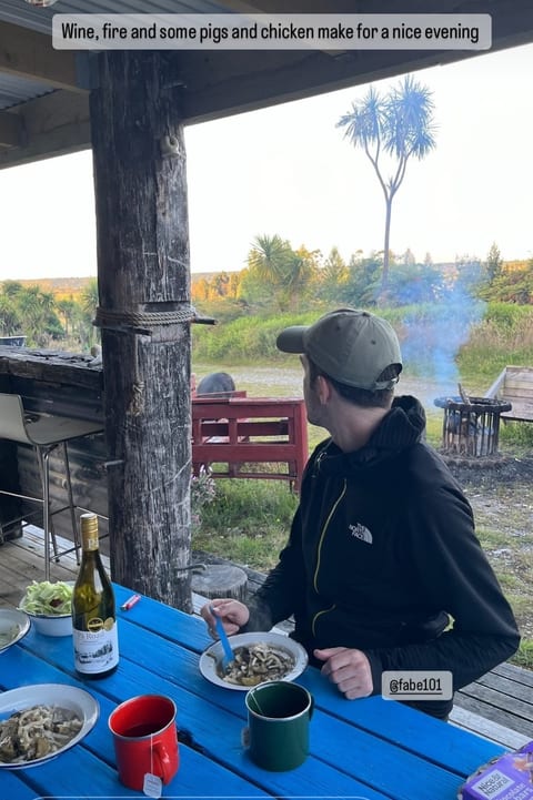 Camp kitchen and campfire with beautiful farm views.