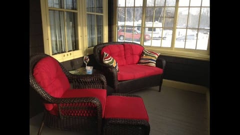 Front porch warms up nicely on a sunny day.
