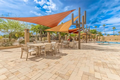 Seating around the community pool