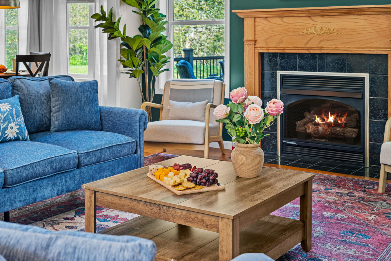 Cozy up by the warm and inviting propane fireplace—perfect for relaxing evenings in.