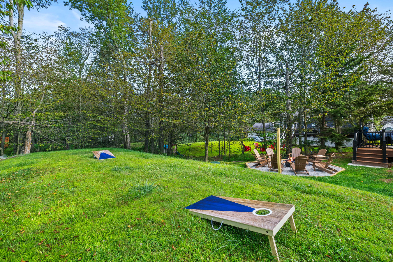 Classic cornhole setup in the backyard—ready for a little friendly competition!
