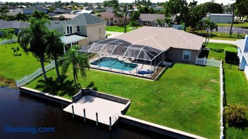 Overhead view of the backyard area and dock.