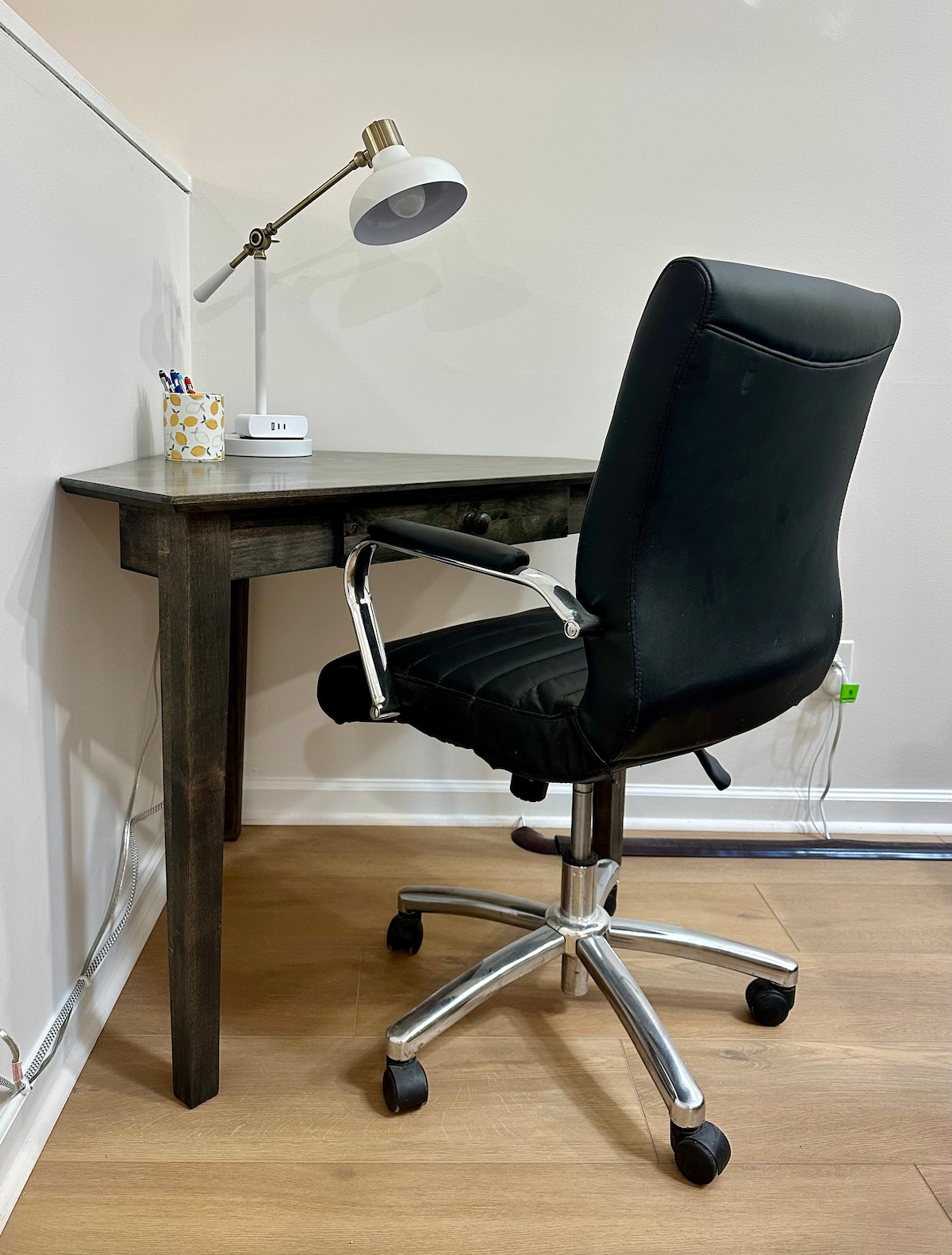 Dedicated workspace with comfy chair.