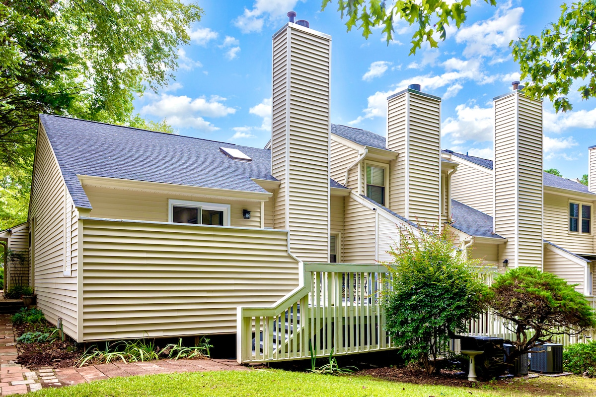 View of private deck from back yard.