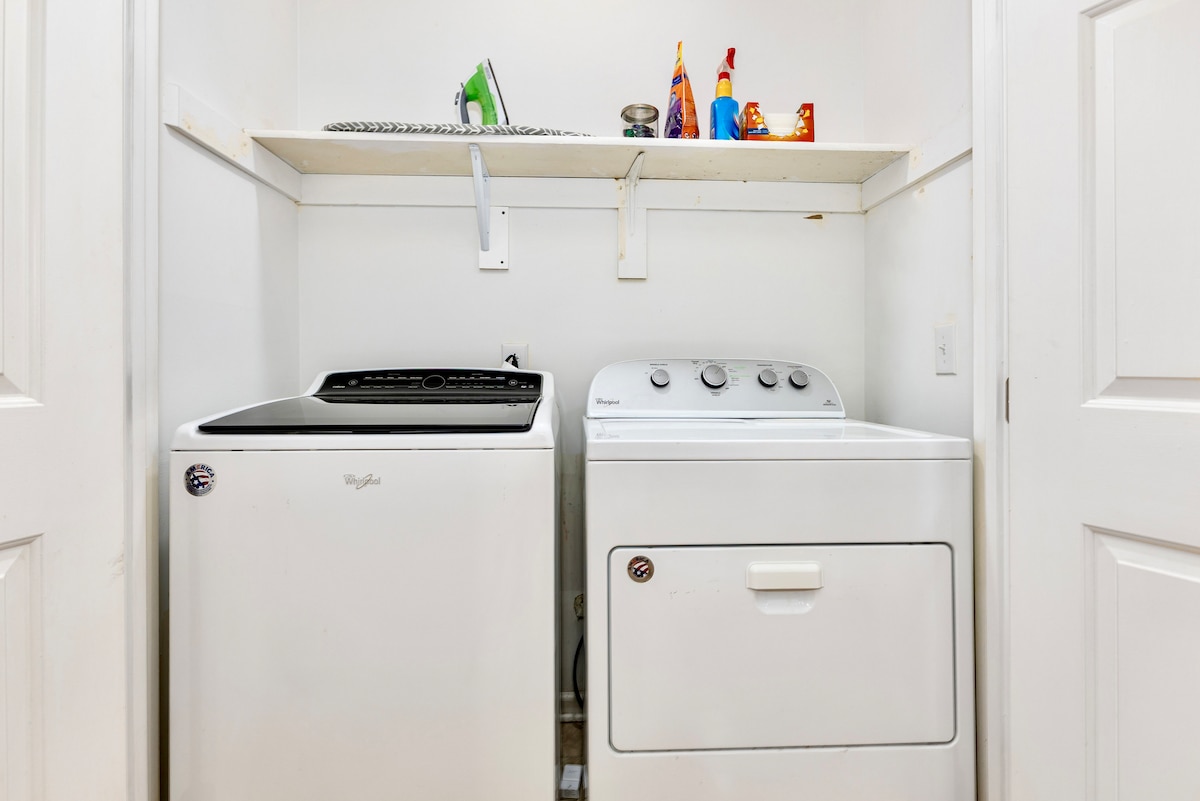 Full size, large capacity washer and dryer.